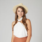 Women's Woven Paper Fedora With Back Knot Band