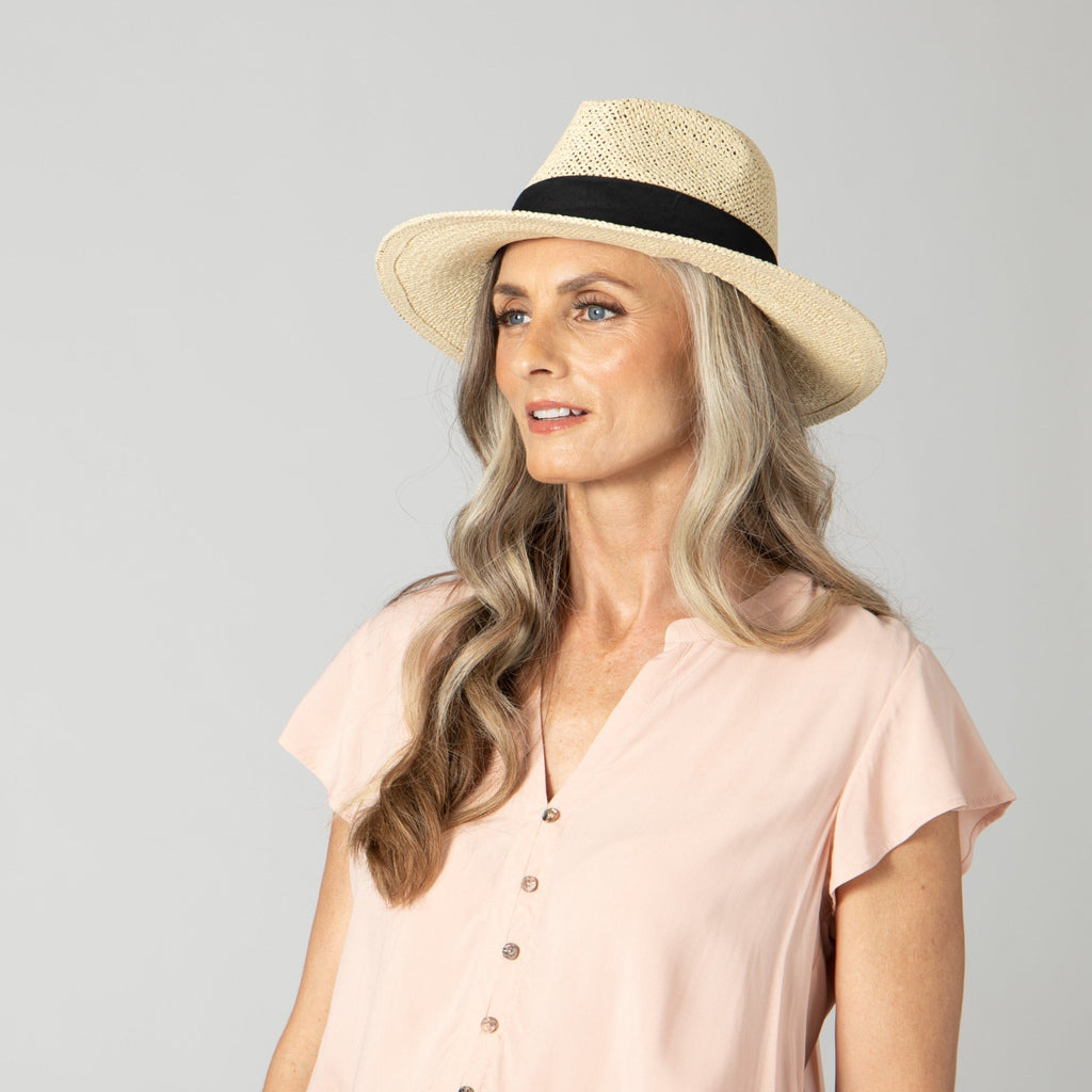 Women's Woven Paper Fedora With Back Knot Band