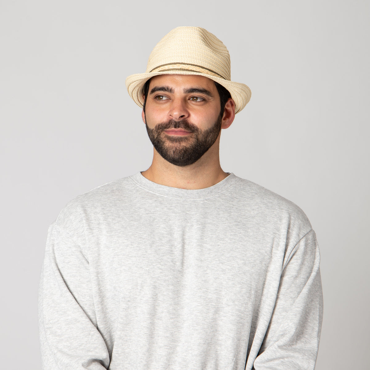 Men's Fedora With Layered Webbing & Raffia Trim