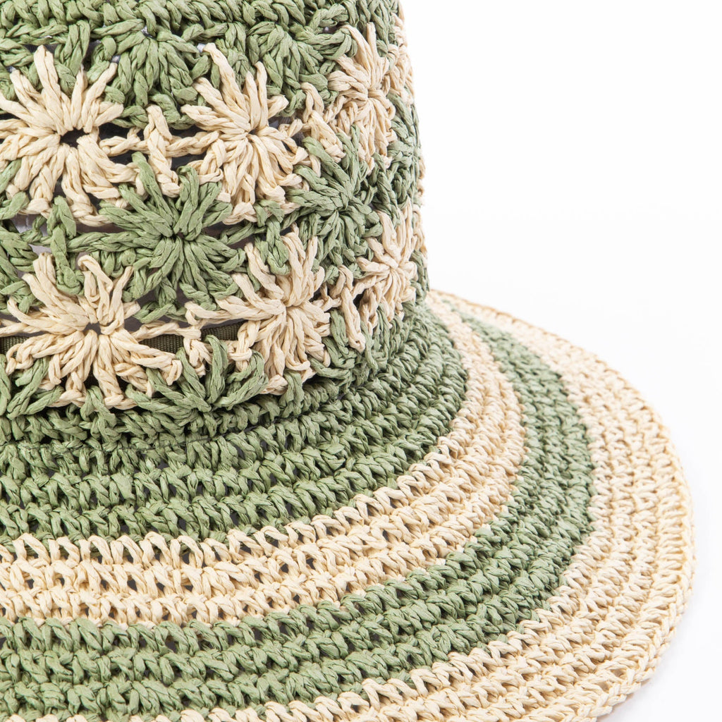 Women's Striped & Floral Crochet Bucket Hat