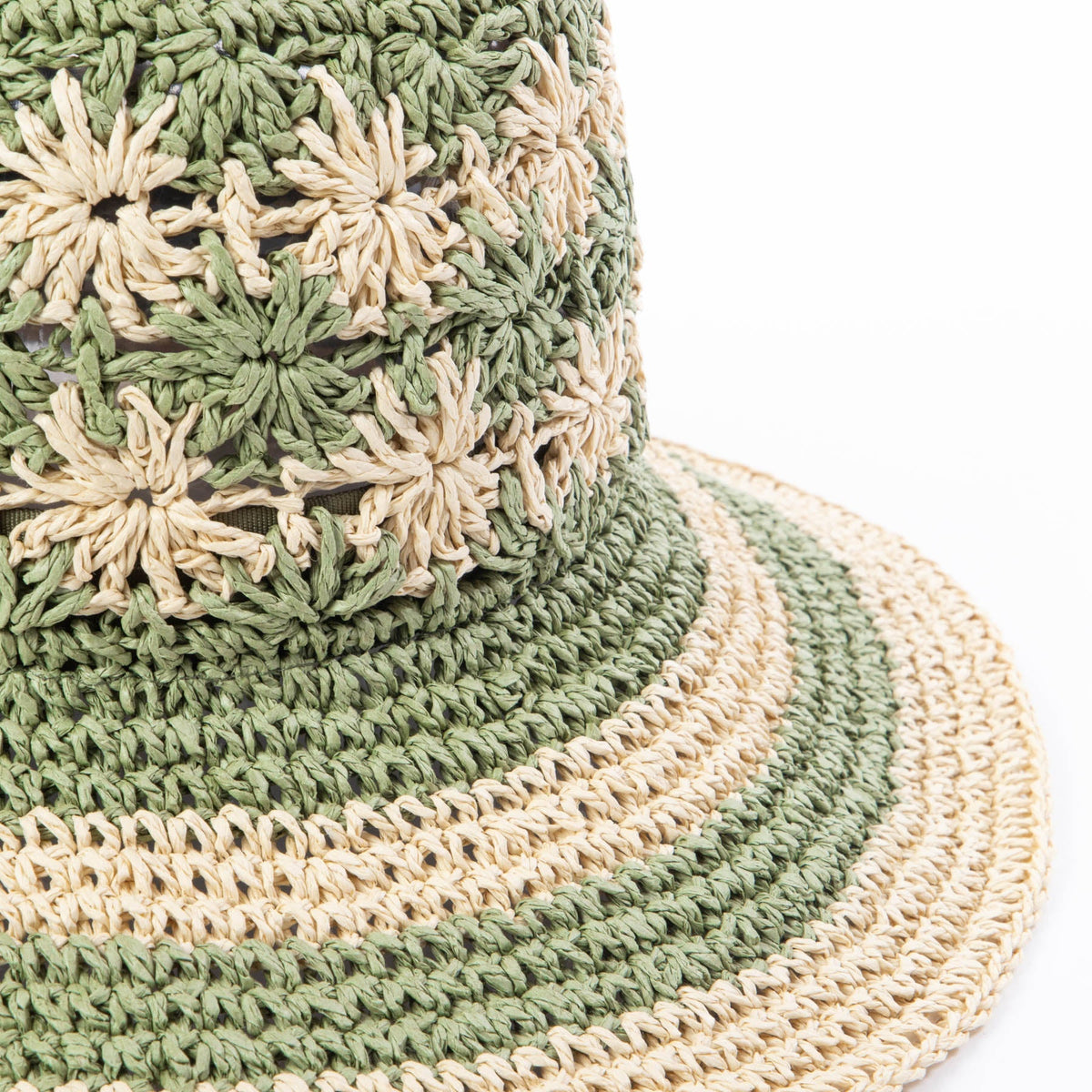 Women's Striped & Floral Crochet Bucket Hat