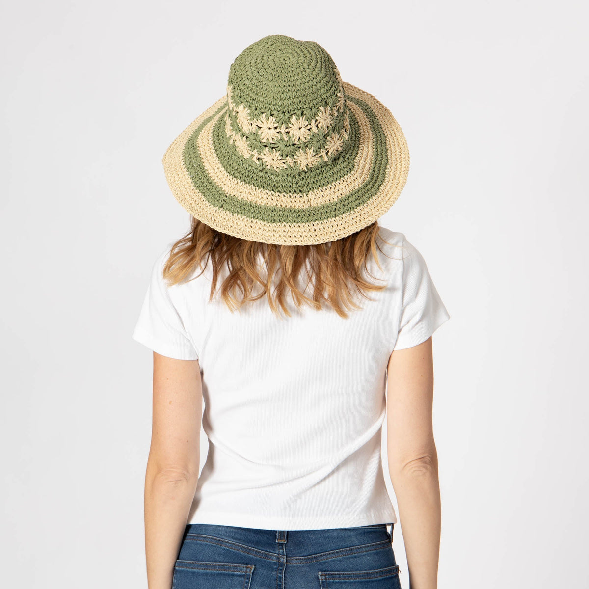 Women's Striped & Floral Crochet Bucket Hat
