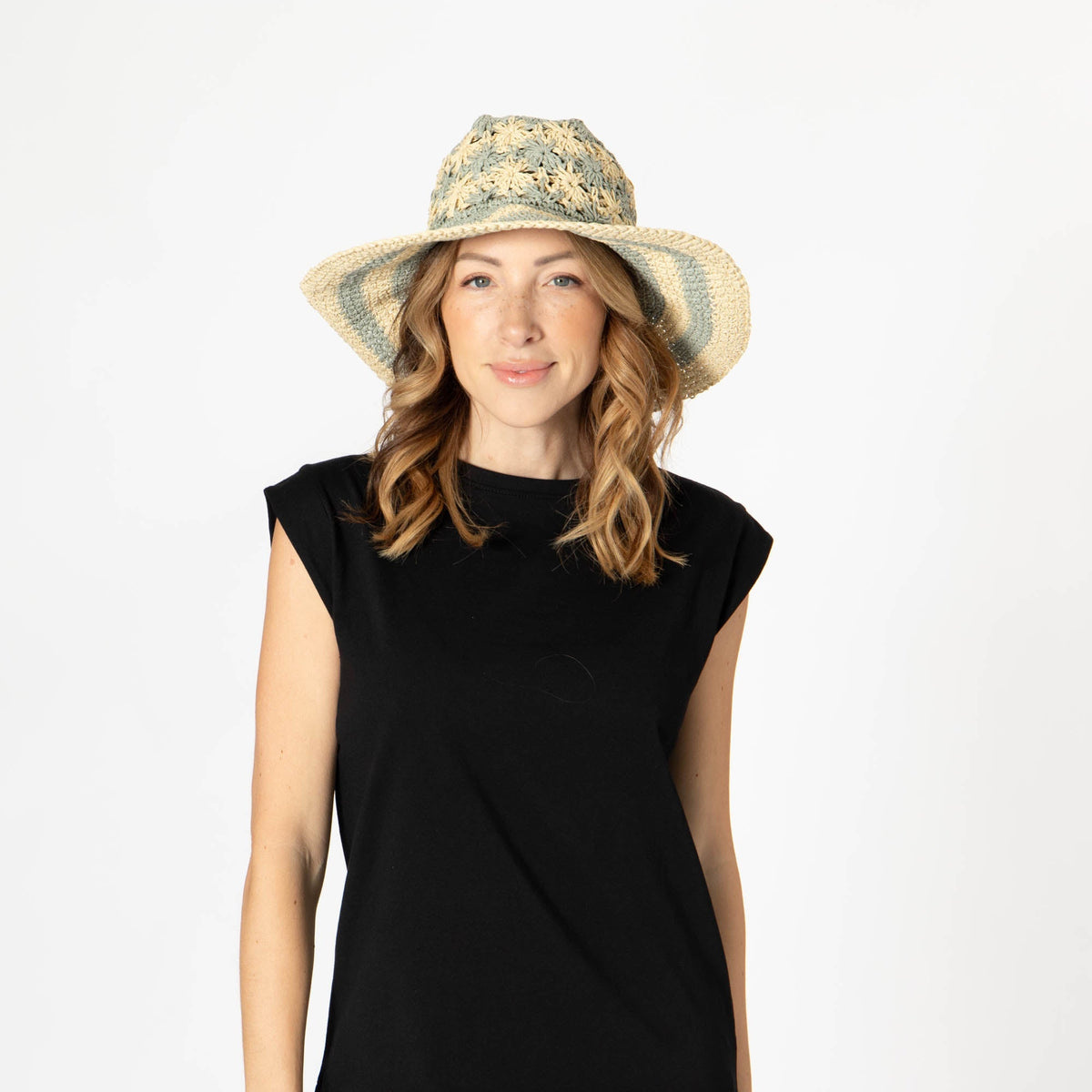 Women's Striped & Floral Crochet Bucket Hat