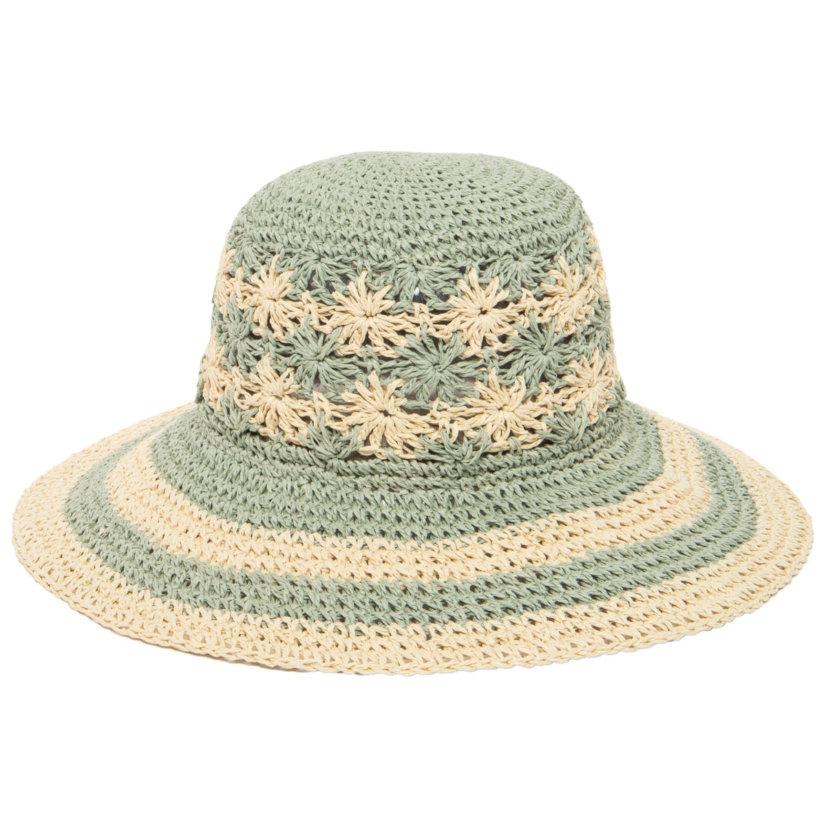 Women's Striped & Floral Crochet Bucket Hat