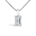 14K White Gold 3/4 Cttw Lab Grown Emerald Cut Solitaire Diamond Pendant Necklace