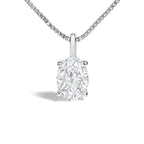 14K White Gold 1.00 Cttw Lab Grown Oval Solitaire Diamond Pendant Necklace