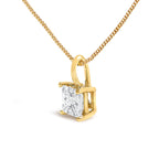 14K Yellow Gold 1/2 Cttw Lab Grown Princess Diamond Solitaire Pendant Necklace