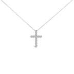 14K White Gold 1/2 Cttw Lab Grown Diamond 11 Stone Cross Pendant Necklace