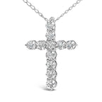14K White Gold 1/2 Cttw Lab Grown Diamond 11 Stone Cross Pendant Necklace