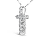 14K White Gold 1/2 Cttw Lab Grown Diamond 11 Stone Cross Pendant Necklace