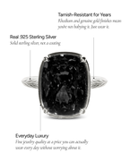 Sterling Silver Elongated Cushion Black CZ Cocktail Ring