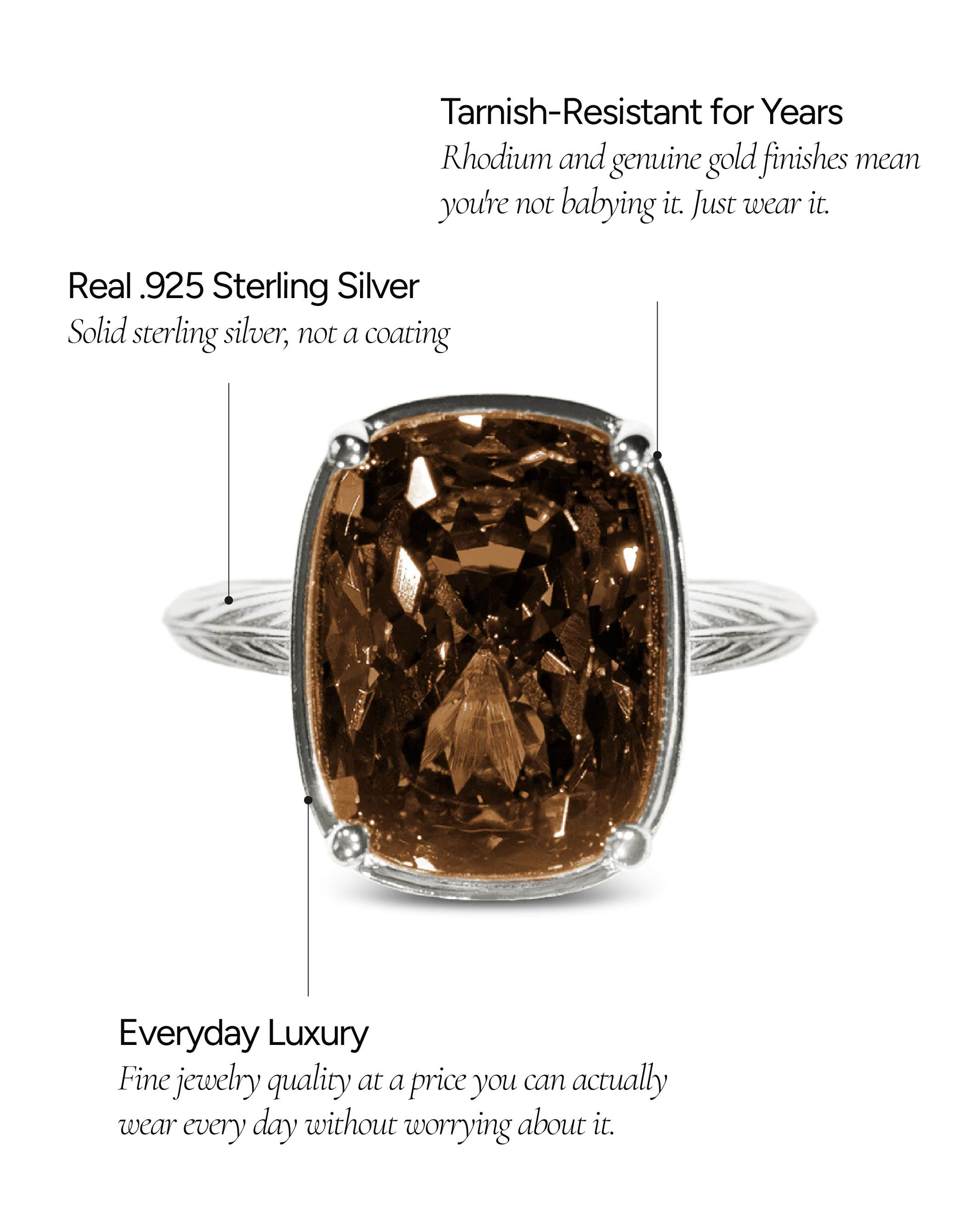 Sterling Silver Elongated Cushion Chocolate CZ Cocktail Ring
