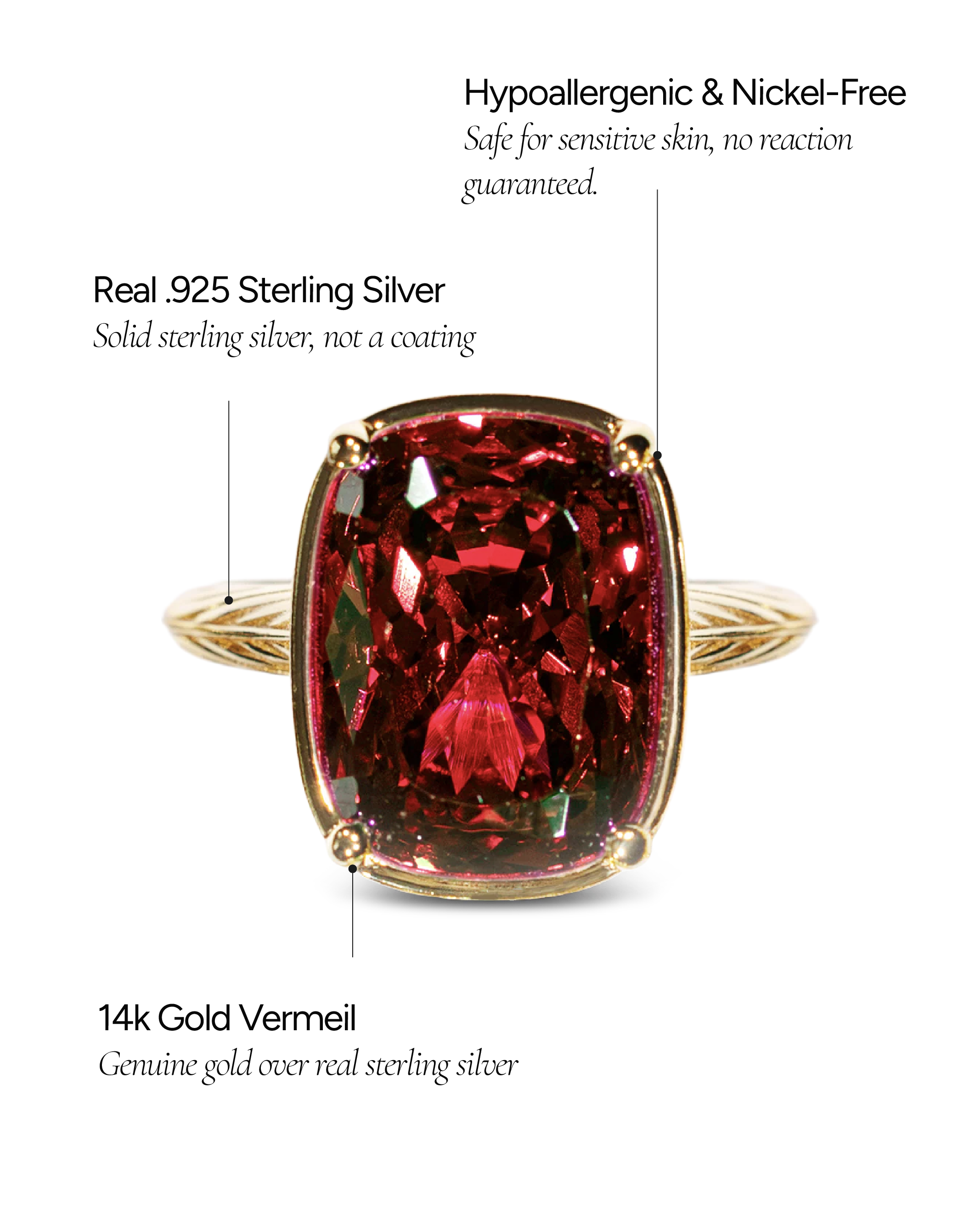 Sterling Silver Elongated Cushion Garnet CZ Cocktail Ring