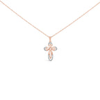 10K Rose Gold Plated Sterling Silver 1/6 Cttw Diamond Double Loop Cross Pendant Necklace