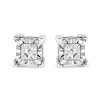 .925 Sterling Silver 1/2 Cttw Miracle Set Princess-cut Diamond Solitaire Stud Earrings (H-I Color, I1-I2 Clarity)