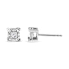 .925 Sterling Silver 1/2 Cttw Miracle Set Princess-cut Diamond Solitaire Stud Earrings (H-I Color, I1-I2 Clarity)