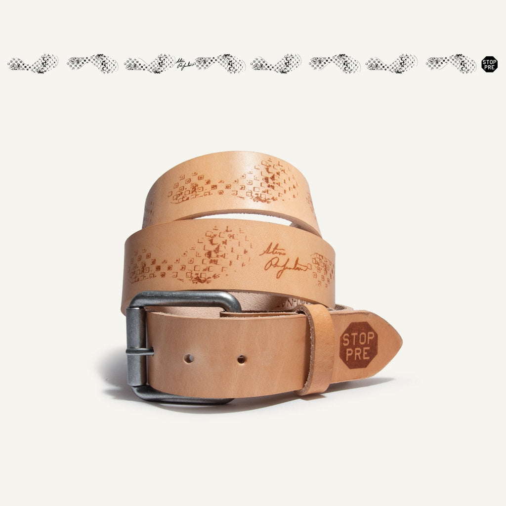 Waffle Shoe Print Leather Belt