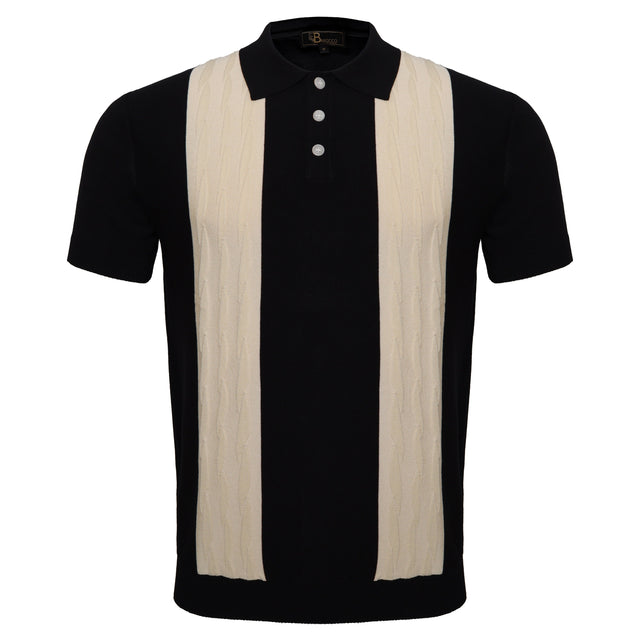 Barocco Men's Retro-Inspired Knit Polo Shirt - Black/White