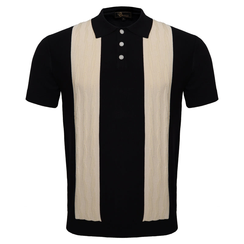 Men's Retro-Inspired Knit Polo Shirt BLACK/WHITE