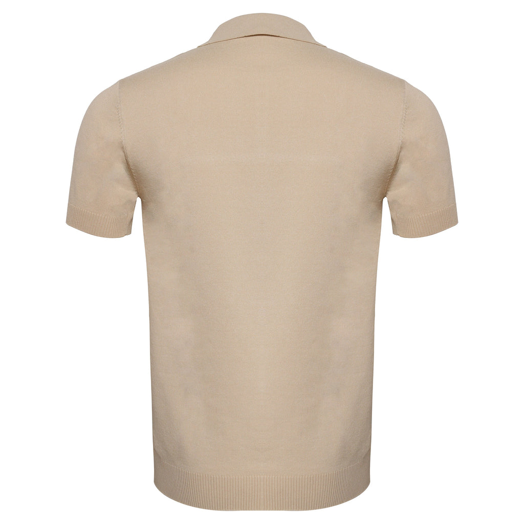 Men's Retro-Inspired Knit Polo Shirt IVORY/NAVY