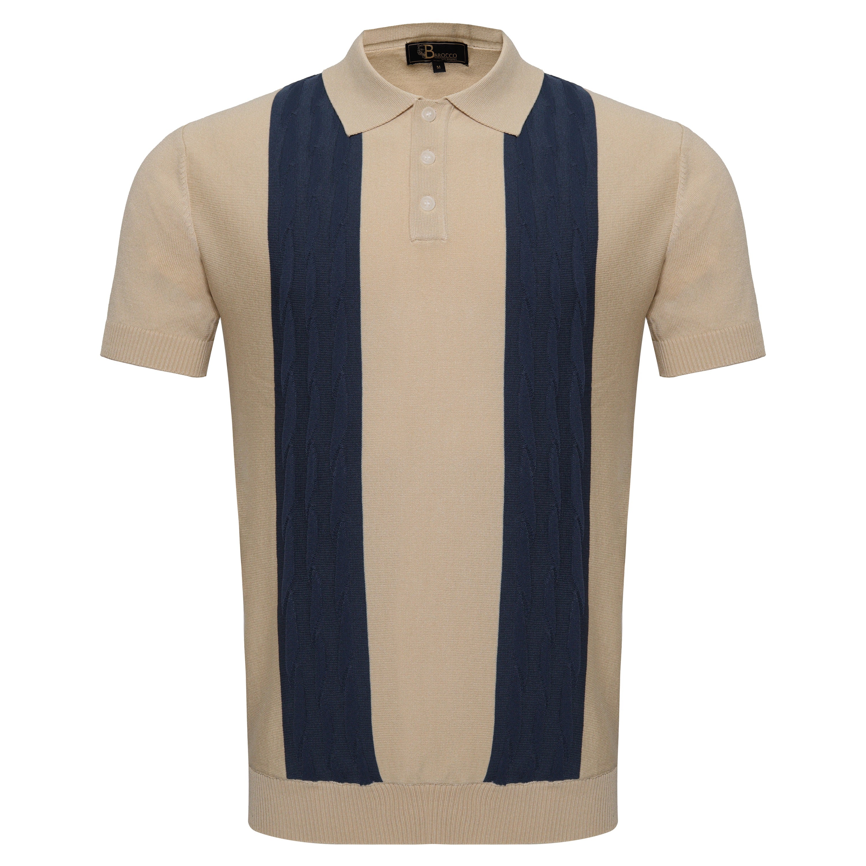 Men's Retro-Inspired Knit Polo Shirt IVORY/NAVY