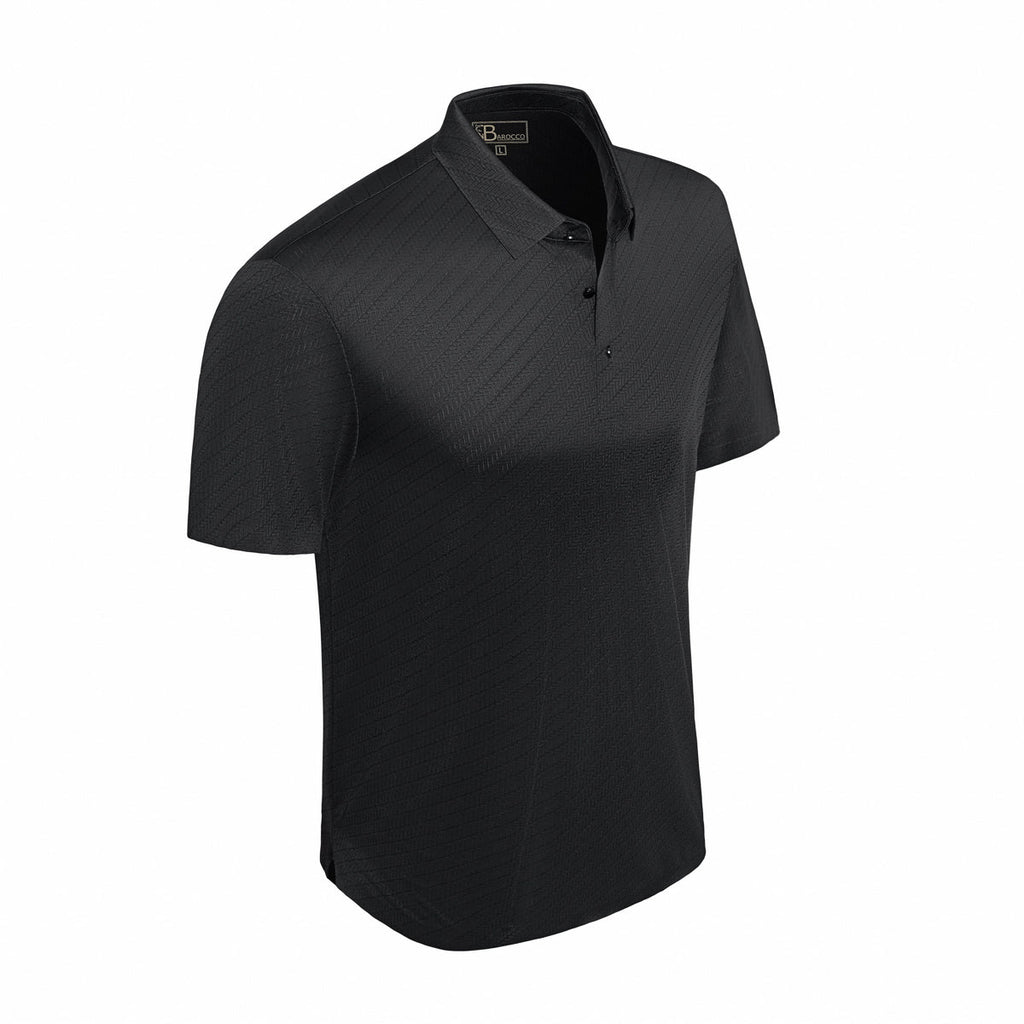 Barocco Diagonal Texture Stitchless Men's Polo - Black