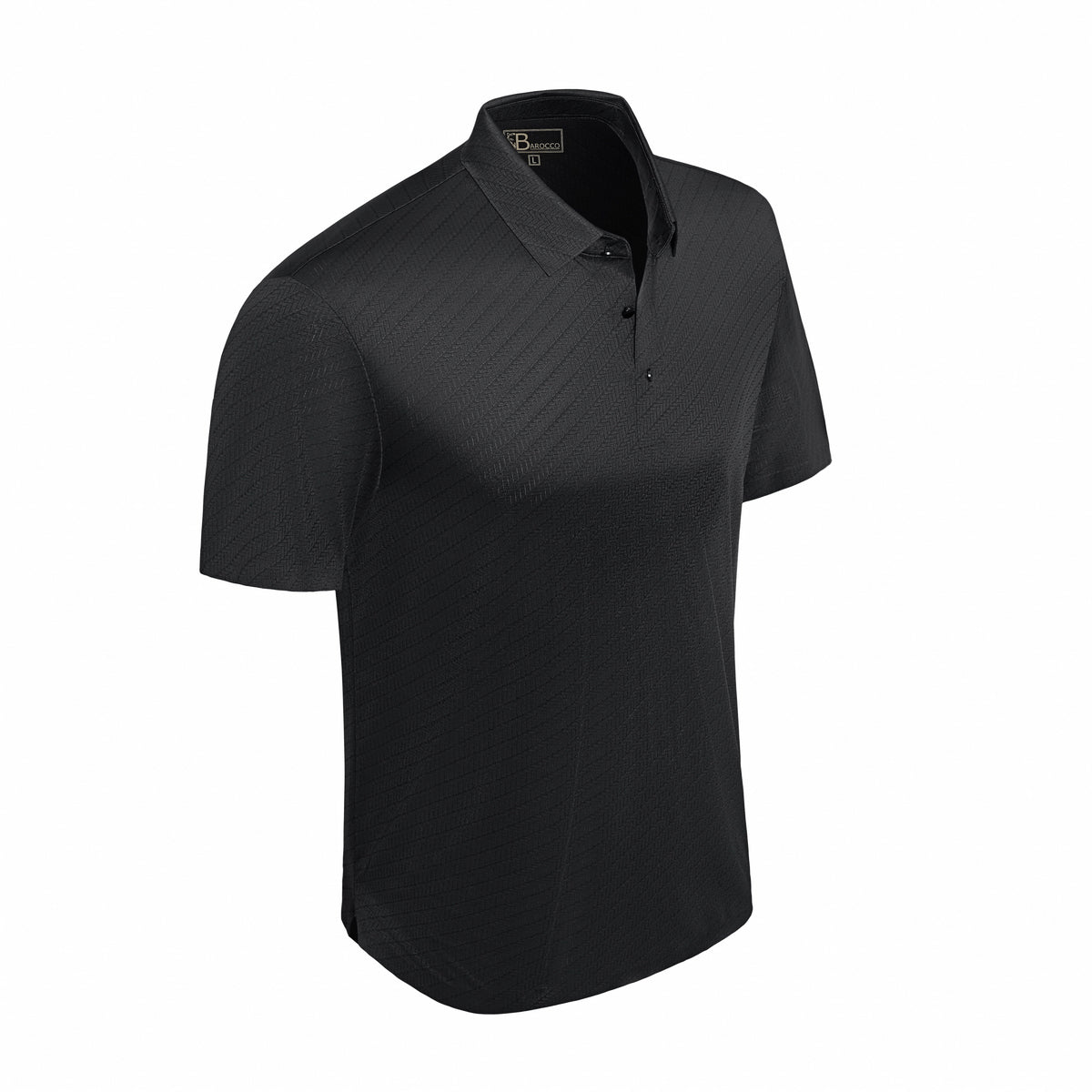 Barocco Diagonal Texture Stitchless Men's Polo - Black
