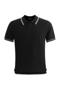 Capri Woven Stripe-Trim Knit Polo BLACK