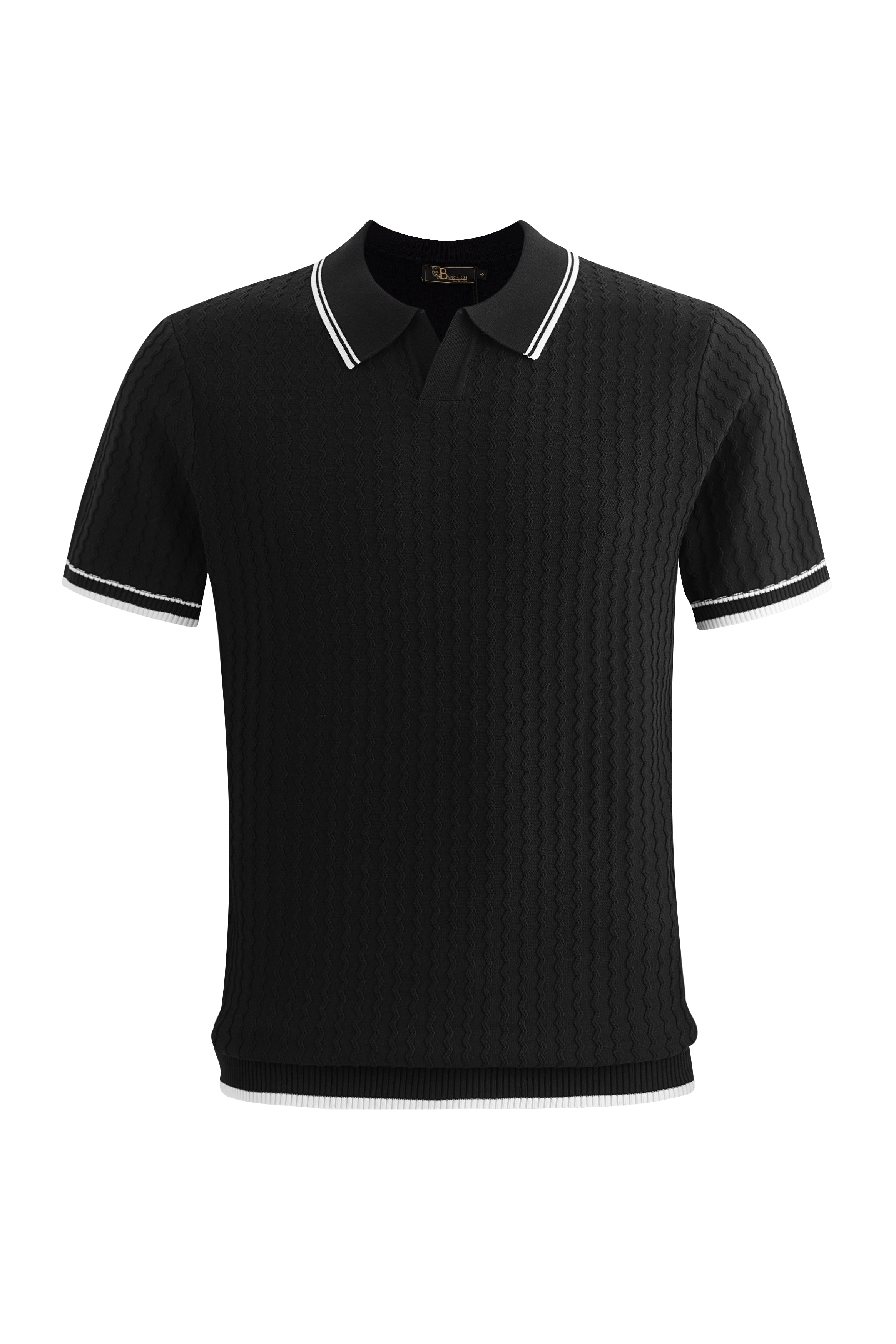 Capri Woven Stripe-Trim Knit Polo BLACK