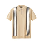 Retro Stripe Zip Knit Polo KHAKI/WHITE