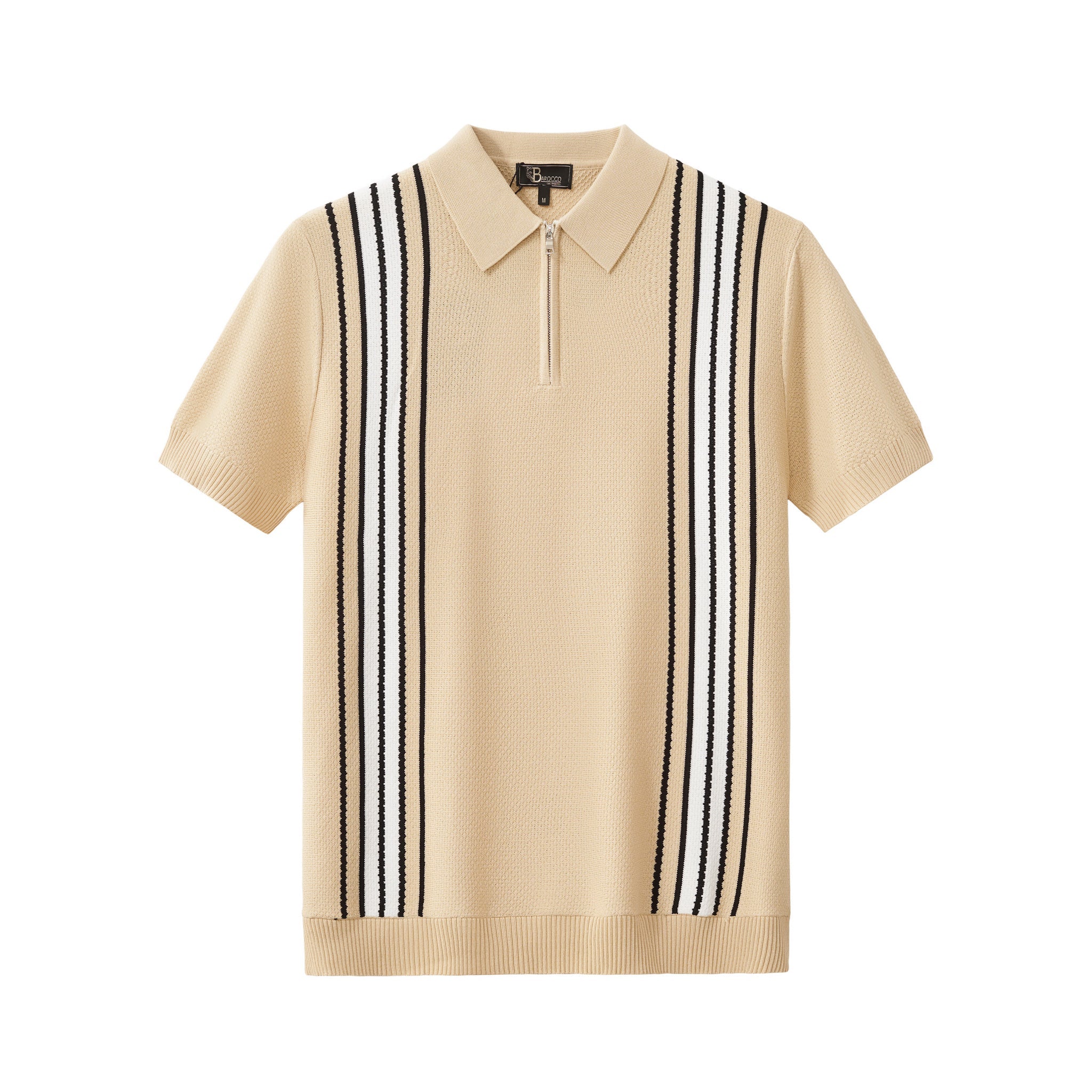 Retro Stripe Zip Knit Polo BLACK/KHAKI