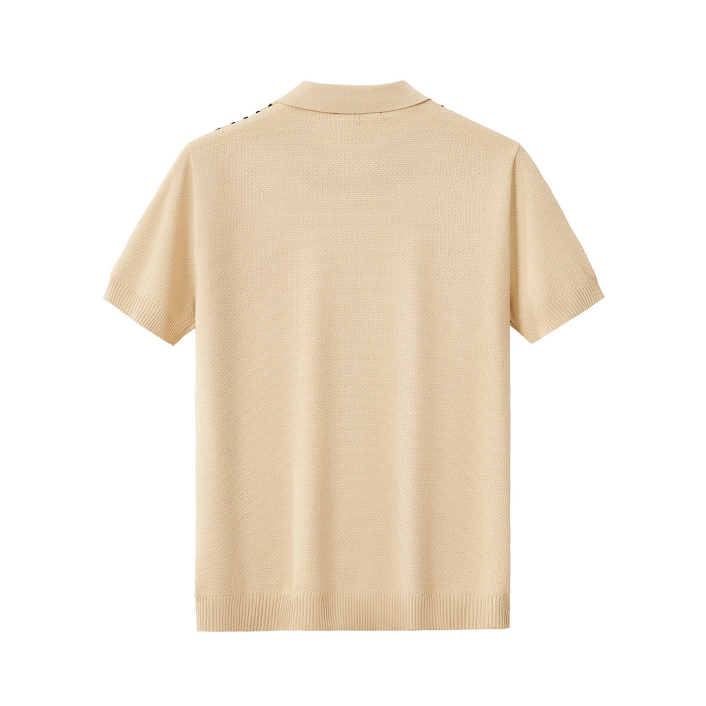 Retro Stripe Zip Knit Polo KHAKI/WHITE