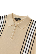 Retro Stripe Zip Knit Polo KHAKI/WHITE