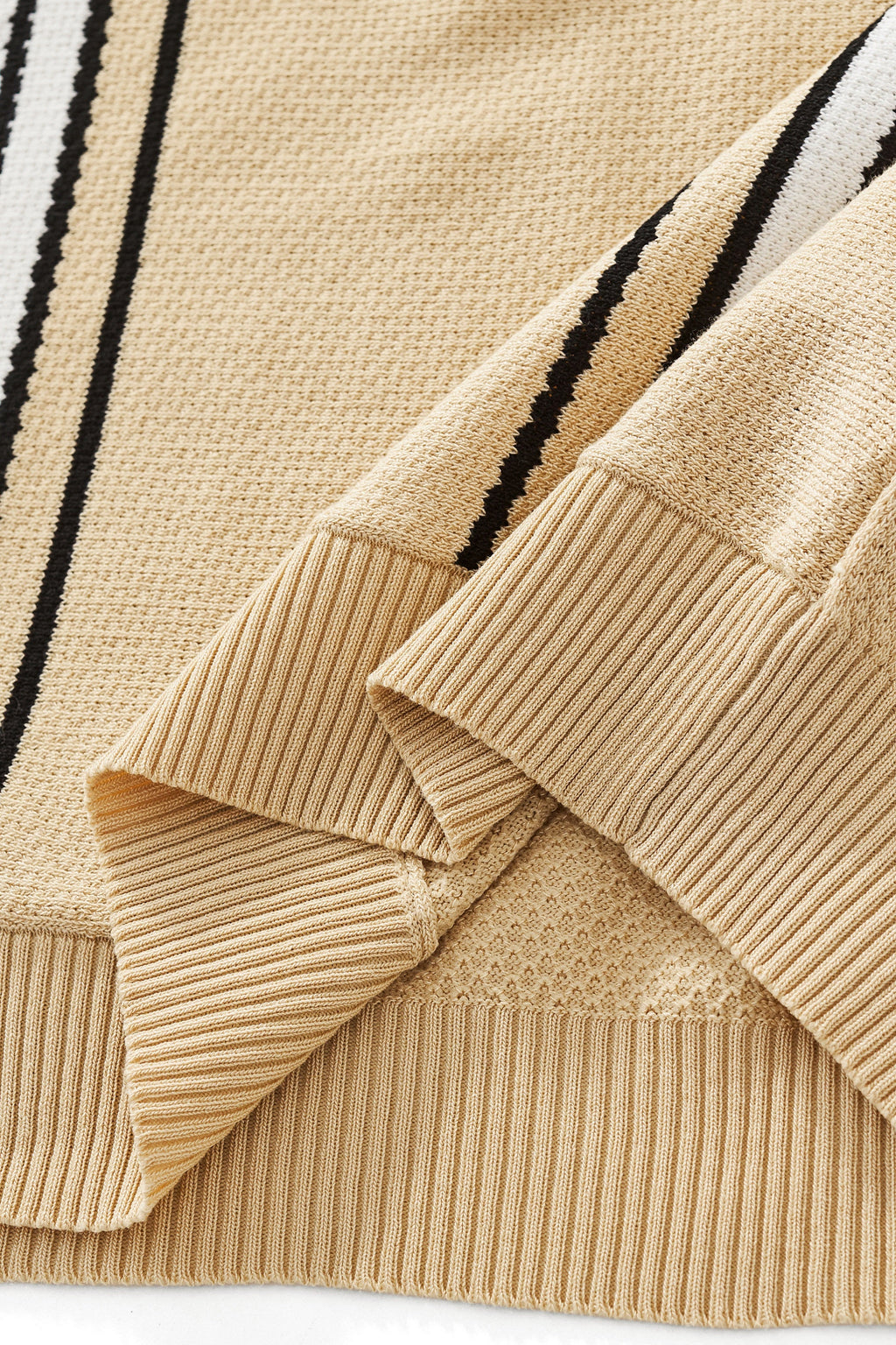 Retro Stripe Zip Knit Polo KHAKI/WHITE