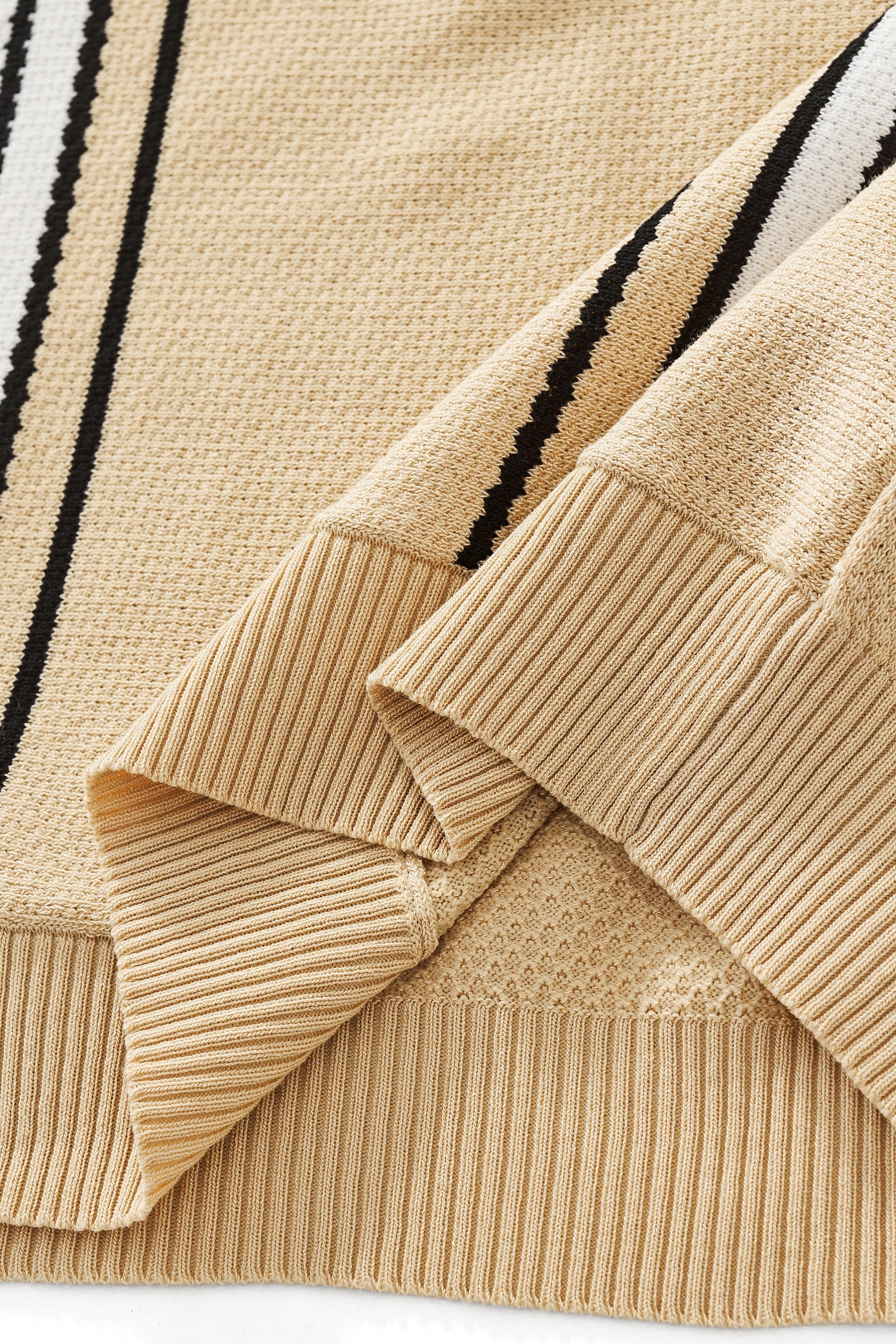 Retro Stripe Zip Knit Polo KHAKI/WHITE