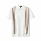 Retro Stripe Zip Knit Polo WHITE/KHAKI