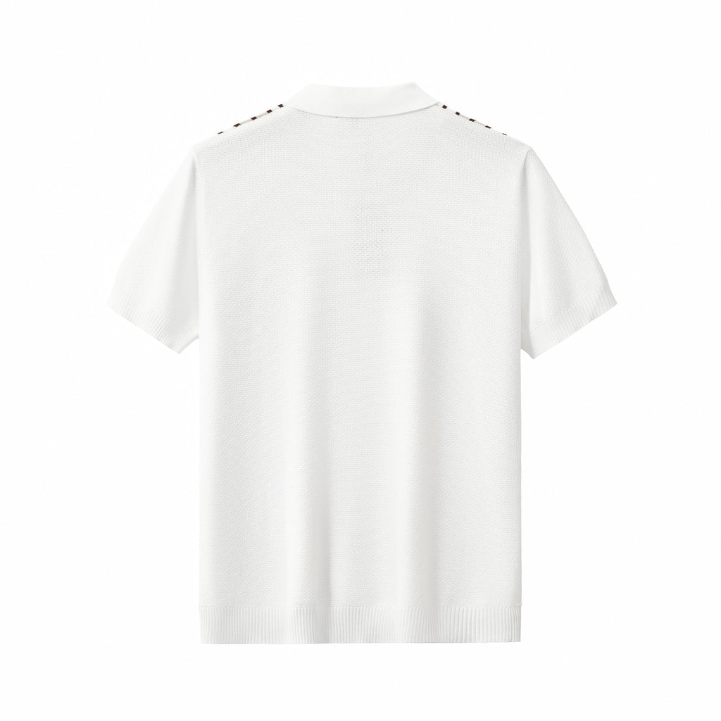 Retro Stripe Zip Knit Polo WHITE/KHAKI