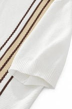 Retro Stripe Zip Knit Polo WHITE/KHAKI