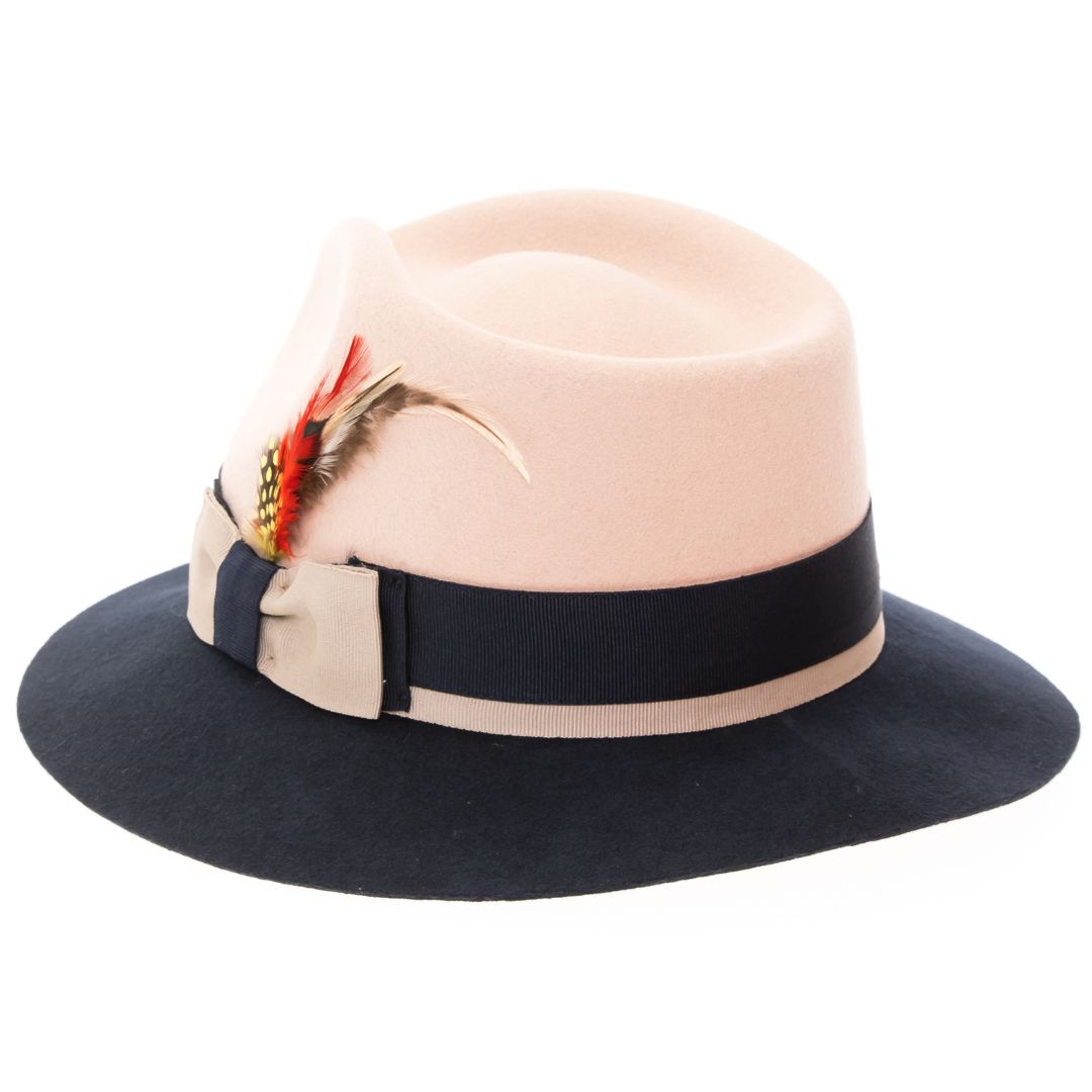 Puck Trilby Ferrecci Two Tone White Crown & Navy Brim Trilby Hat