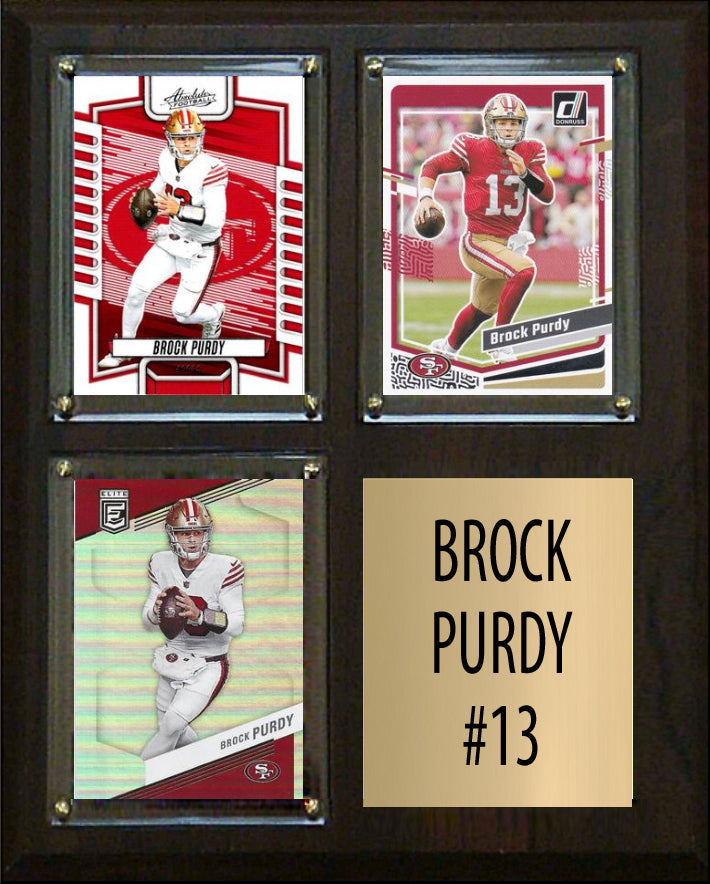Brock Purdy 3 Card Plaque Donruss Fleer Topps 2025 2024 San Francisco 49ers