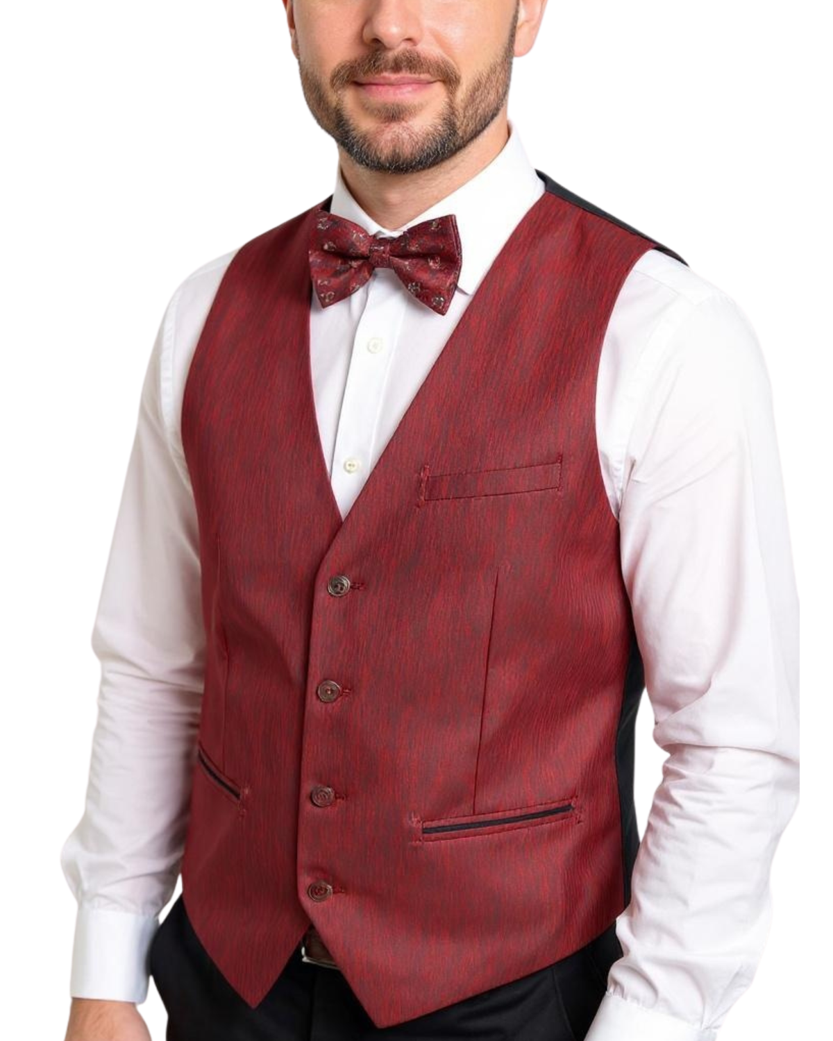 Ferrecci Mens PV200 - Burgundy with Black Back Adjustable Vest Set