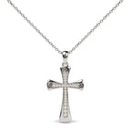 .925 Sterling Silver 1/10 Cttw Round Diamond Cross Pendant Necklace