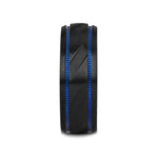 PATROL Black Titanium Carved Diagonal Pattern Brushed Finish Men’s Wedding Ring with Blue Milgrain Grooves – 8mm