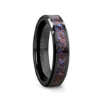 PERMIAN Blue Dinosaur Bone Inlaid Black Ceramic Beveled Edged Ring - 4mm or 8mm