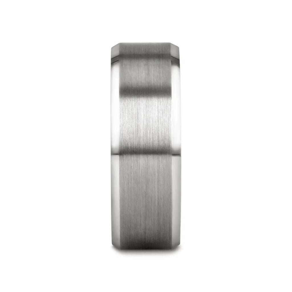 PETERSBURG Brushed Center White Tungsten Ring with Beveled Edges - 4mm - 10mm