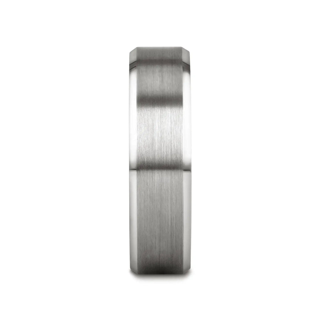 PETERSBURG Brushed Center White Tungsten Ring with Beveled Edges - 4mm - 10mm
