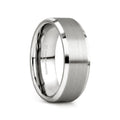 PETERSBURG Brushed Center White Tungsten Ring with Beveled Edges - 4mm - 10mm