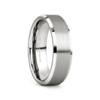 PETERSBURG Brushed Center White Tungsten Ring with Beveled Edges - 4mm - 10mm
