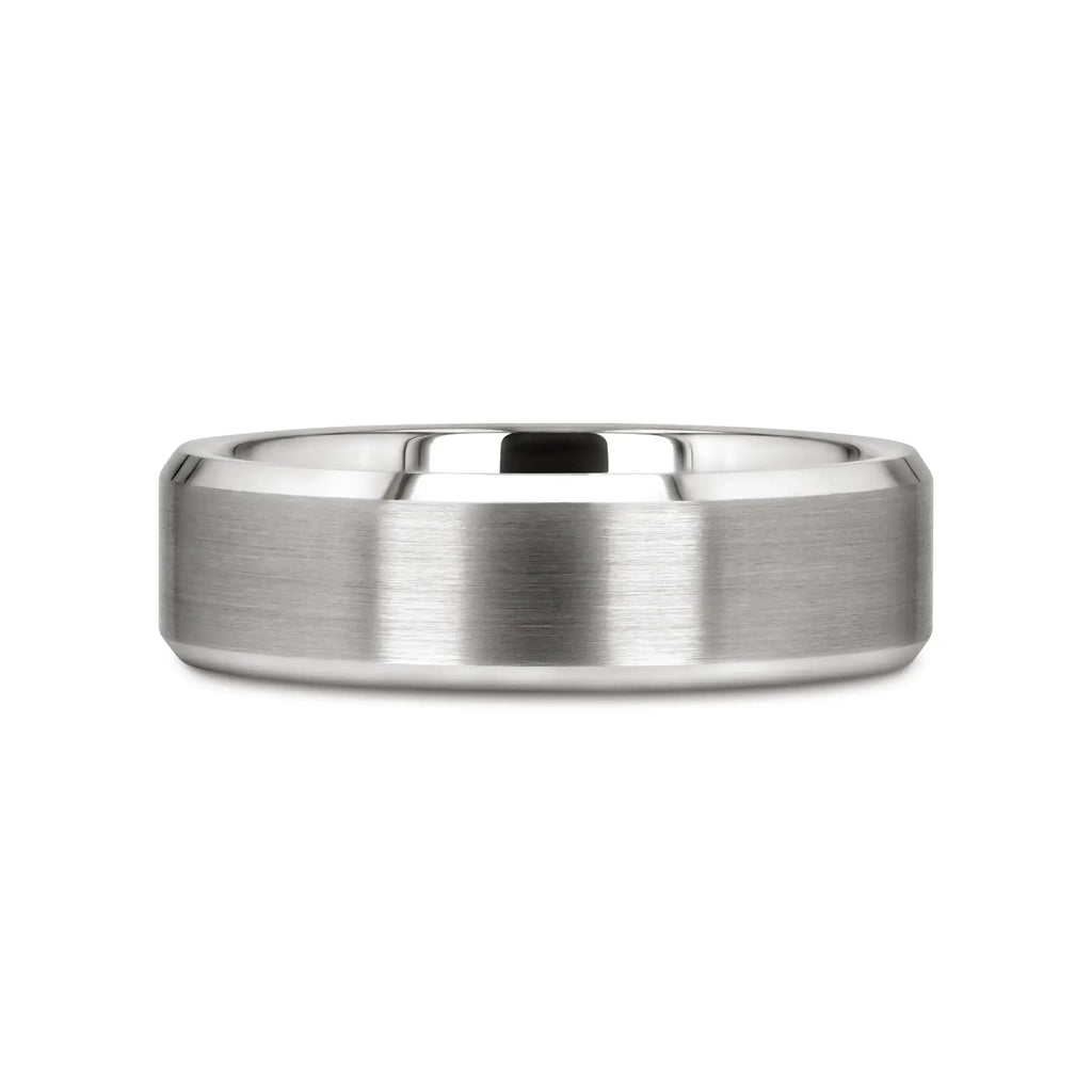 PETERSBURG Brushed Center White Tungsten Ring with Beveled Edges - 4mm - 10mm