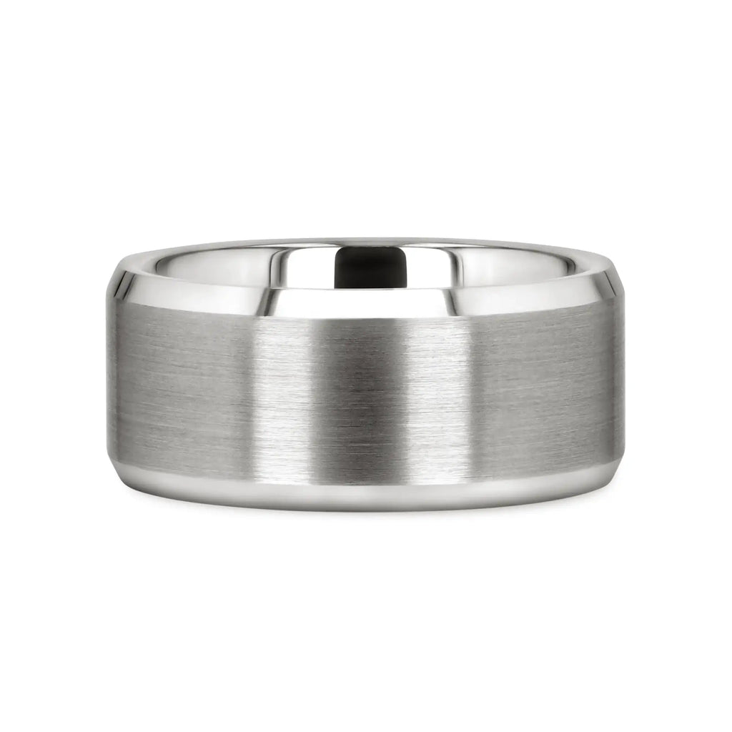 PETERSBURG Brushed Center White Tungsten Ring with Beveled Edges - 4mm - 10mm